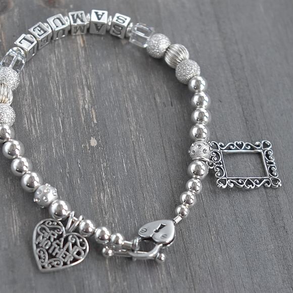 Sterling Silver Grandmother SAMUEL Name Bracelet Photo Frame Charm Toggle 925 - Picture 3 of 9